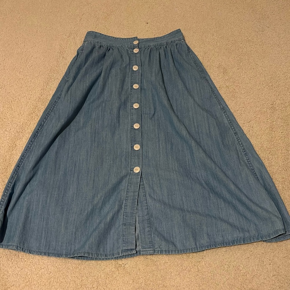 Madewell Palisade Button-Front prairie Midi Skirt in Indigo Size 2